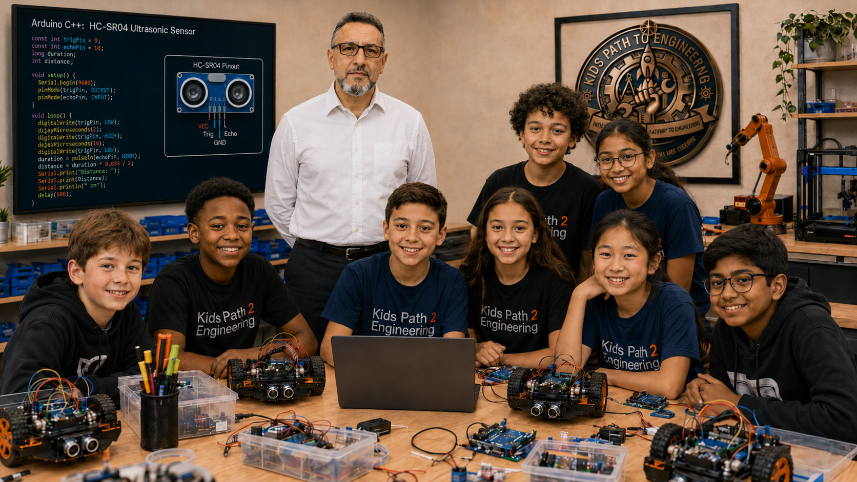 Groep leerlingen werkt samen aan Arduino-projecten